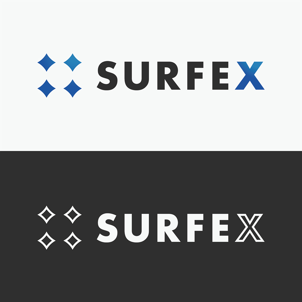 Dve verzie loga pre firmu SURFEX.